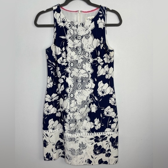 ELIZA J. Two tones floral lace insert cocktail shift dress - Picture 1 of 8
